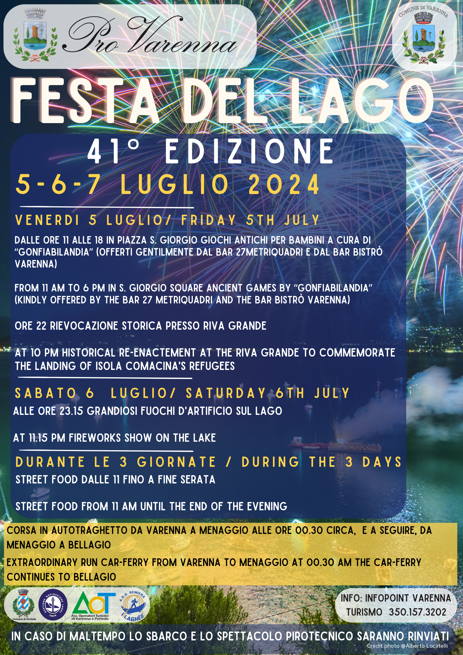 LA FESTA DEL LAGO DI VARENNA COMPIE 41 ANNI, SABATO I FUOCHI D’ARTIFICIO