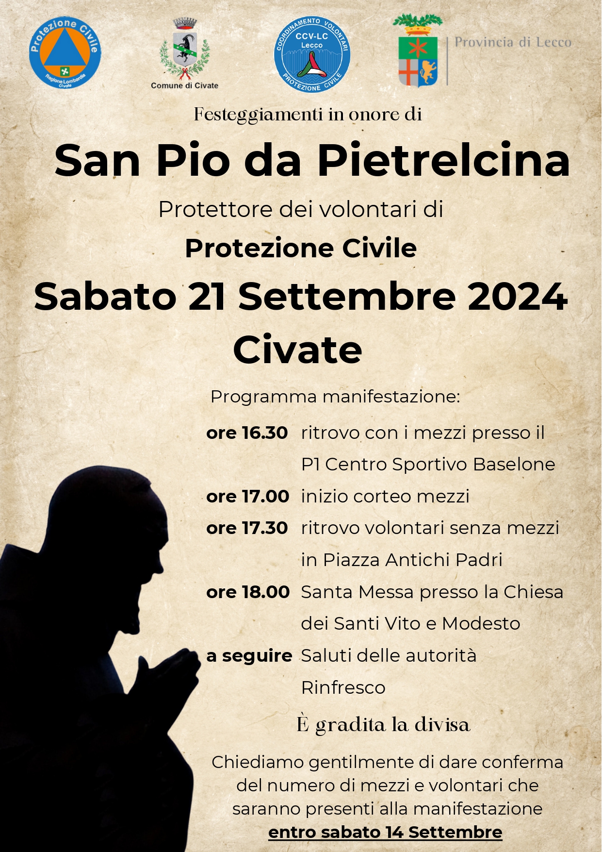 CIVATE, SABATO LA CELEBRAZIONE DEL PATRONO DELLA PROTEZIONE CIVILE