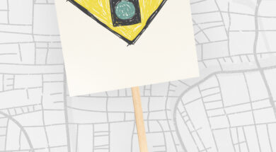 Hand holding network graphic overlay banner