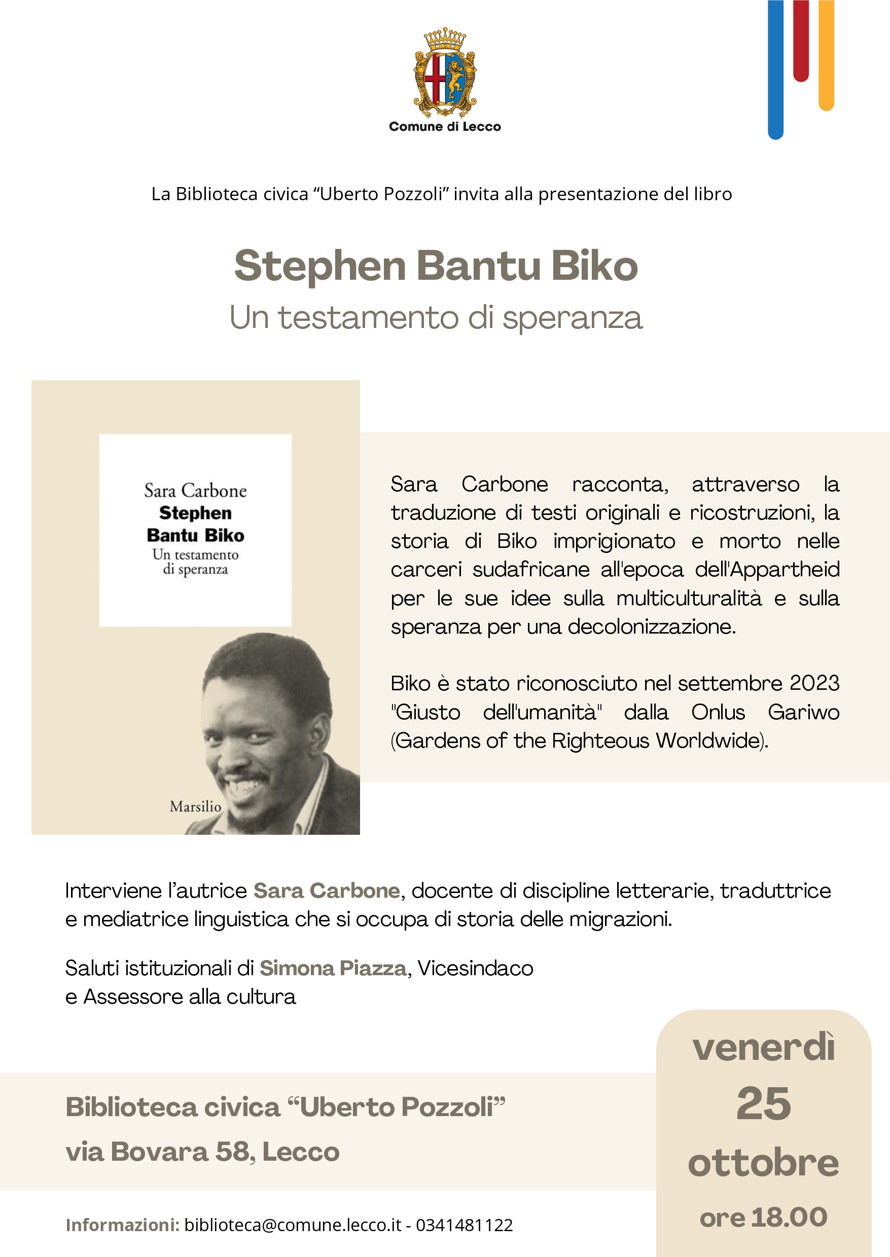 IL MARTIRE DELL’APARTHEID STEPHEN BANTU BIKO AL CENTRO DI UNA CONFERENZA IN BIBLIOTECA