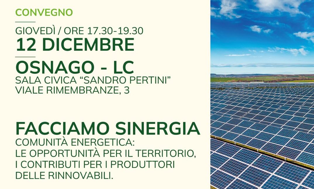 FONDAZIONE SINERGIA CRESCE E SI PRESENTA: APPUNTAMENTO AD OSNAGO IL 12 DICEMBRE