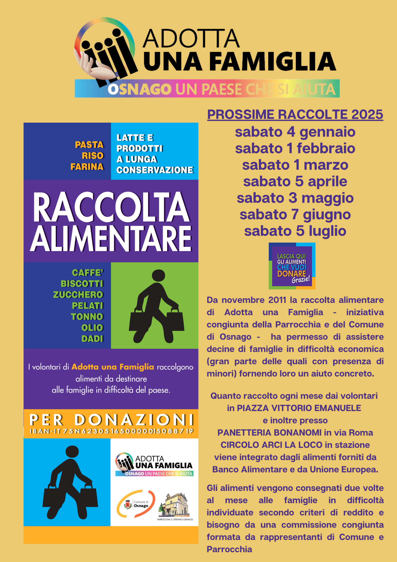 OSNAGO: SABATO RACCOLTA ALIMENTARE PER IL PROGETTO “ADOTTA UNA FAMIGLIA”