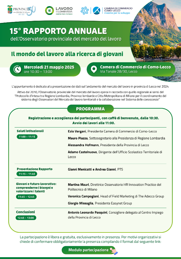 Locandina 15° rapporto annuale dell'osservatorio provinciale del mercato del lavoro