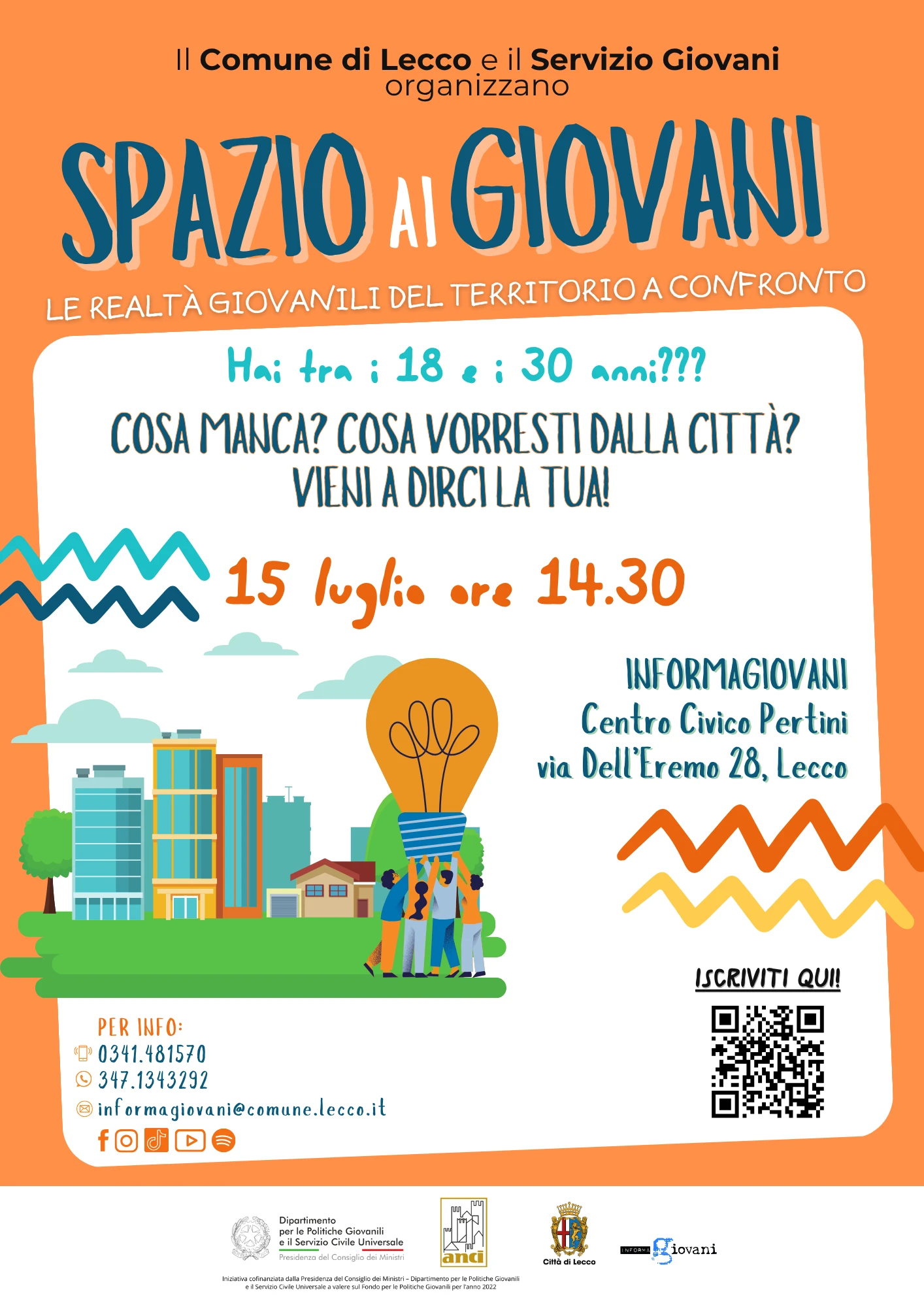 LECCO: SPAZIO AI GIOVANI, INCONTRO PER IL FUTURO DEGLI SPAZI PUBBLICI