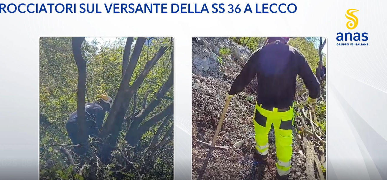 ROCCIATORI AL LAVORO DA STAMATTINA SUL VERSANTE DELLA FRANA