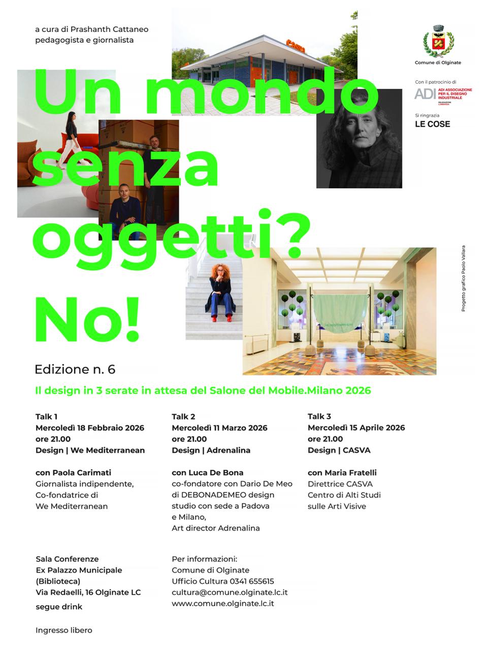 OLGINATE, CICLO DI TALK SUL DESIGN “UN MONDO SENZA OGGETTI? NO!”