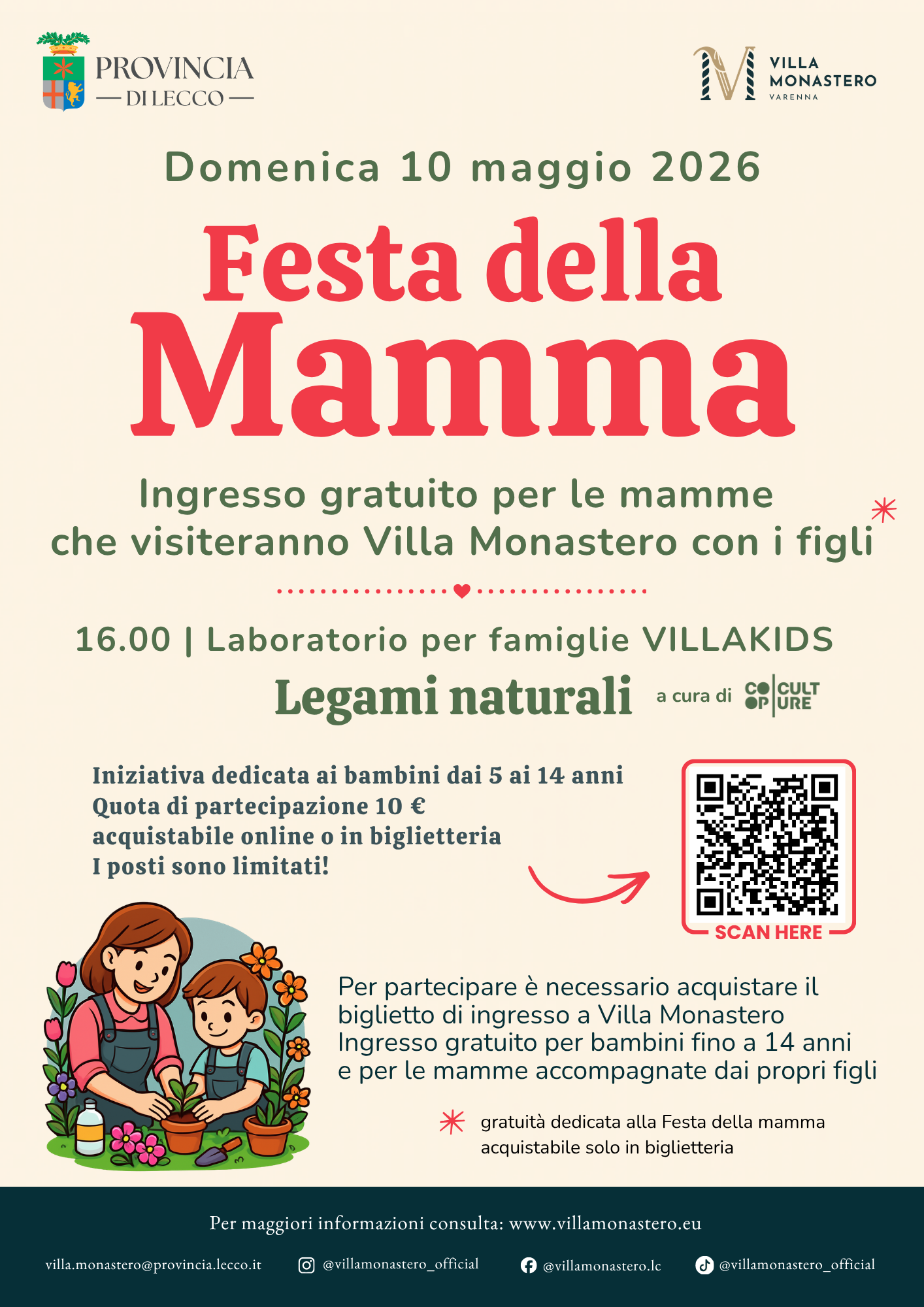 FESTA DELLA MAMMA A VILLA MONASTERO: LABORATORIO CREATIVO E VISITA AL GIARDINO BOTANICO