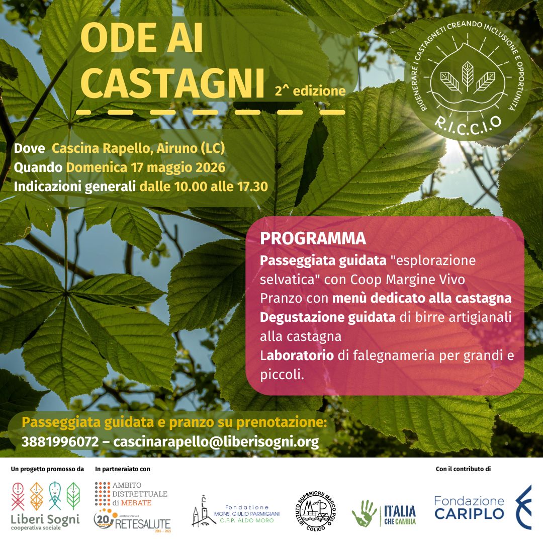 A CASCINA RAPELLO LA SECONDA EDIZIONE DI “ODE AI CASTAGNI” NELL’AMBITO DEL PROGETTO RICCIO