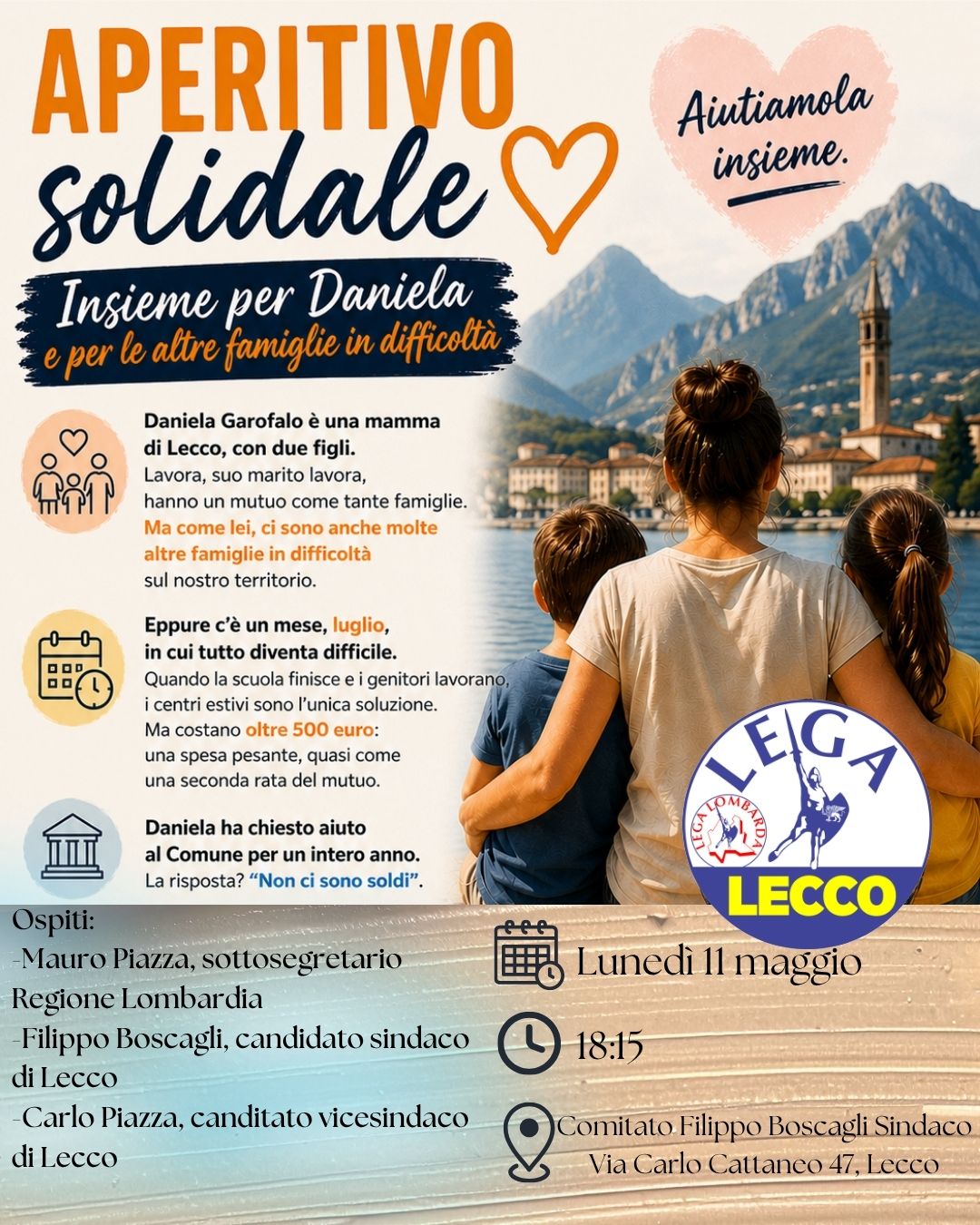 APERITIVO SOLIDALE A SOSTEGNO DI UNA (O PIÙ) FAMIGLIE LECCHESI: UN AIUTO CONCRETO PER I CENTRI ESTIVI