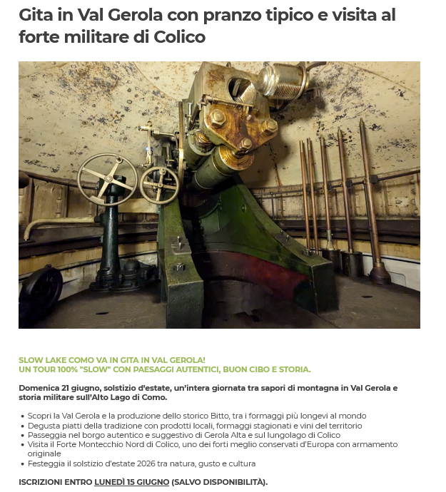 IN VAL GEROLA PER IL BITTO, A COLICO PER LA STORIA