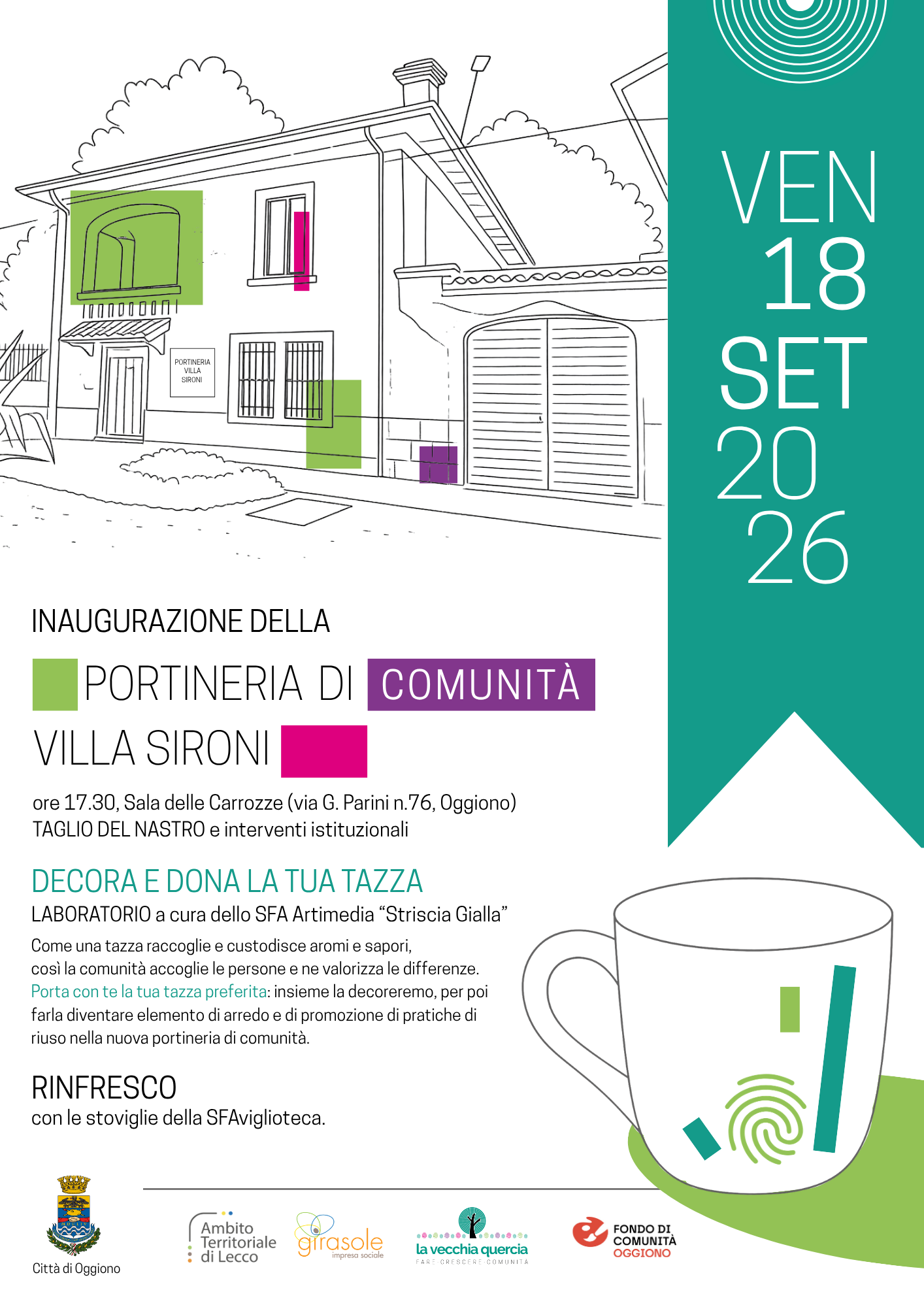 A OGGIONO APRE LA PORTINERIA DI COMUNITÀ DI VILLA SIRONI: INAUGURAZIONE IL 18 SETTEMBRE