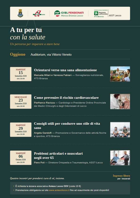 ANTEAS PREPARA I CITTADINI A BENESSERE E PREVENZIONE