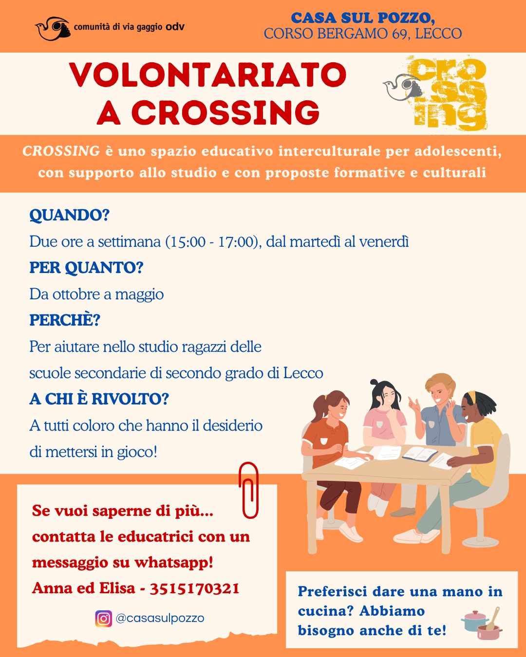 VOLONTARIATO A CROSSING: A LECCO UN’OPPORTUNITÀ PER METTERSI IN GIOCO E SOSTENERE GLI ADOLESCENTI