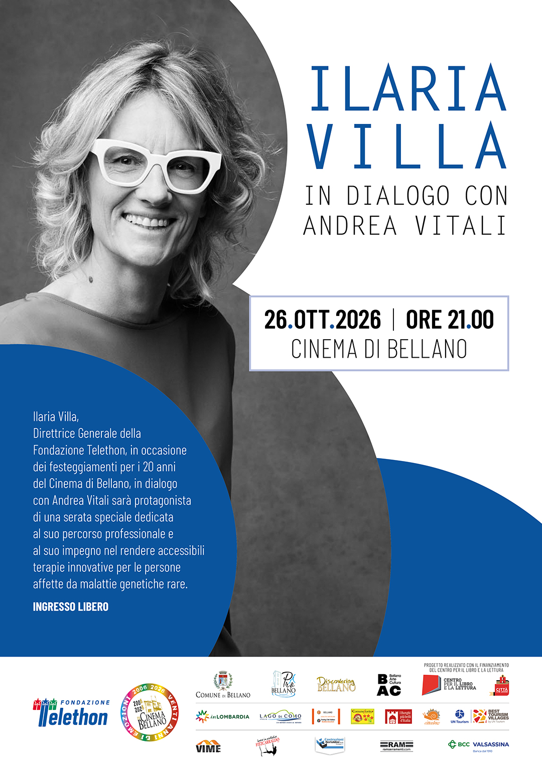 BELLANO, IL CINEMA CELEBRA I SUOI 20 ANNI CON ILARIA VILLA: UNA SERATA TRA RICERCA SCIENTIFICA E SOLIDARIETÀ