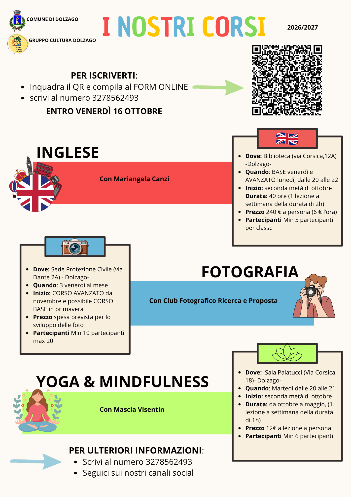 DOLZAGO, TORNANO I CORSI DEL GRUPPO CULTURA: INGLESE, FOTOGRAFIA E MINDFULNESS